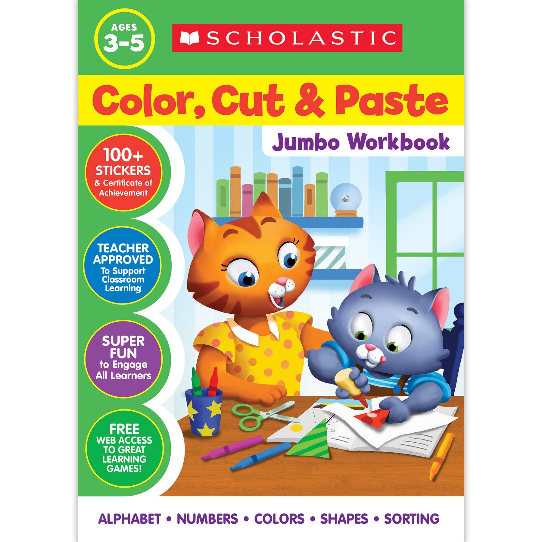 Color, Cut & Paste Jumbo Workbook, Pack of 3 - Loomini