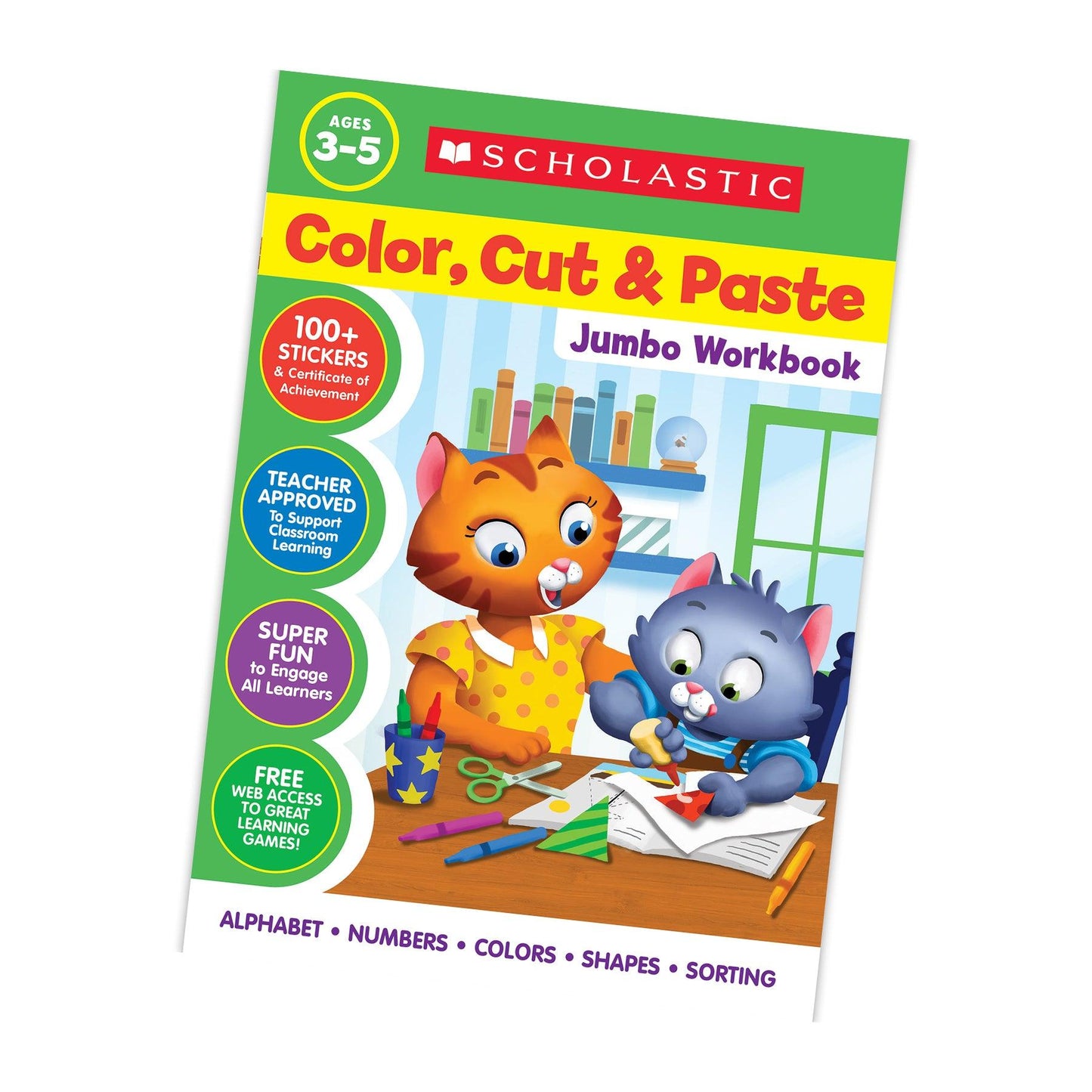 Color, Cut & Paste Jumbo Workbook, Pack of 3 - Loomini