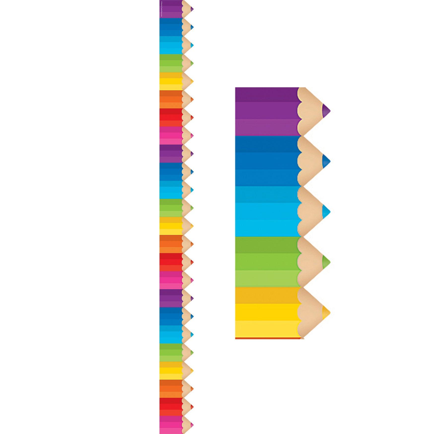 Colored Pencils Die-Cut Border Trim, 35 Feet Per Pack, 6 Packs - Loomini