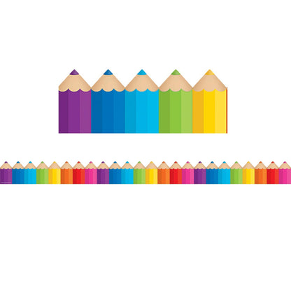 Colored Pencils Die-Cut Border Trim, 35 Feet Per Pack, 6 Packs - Loomini