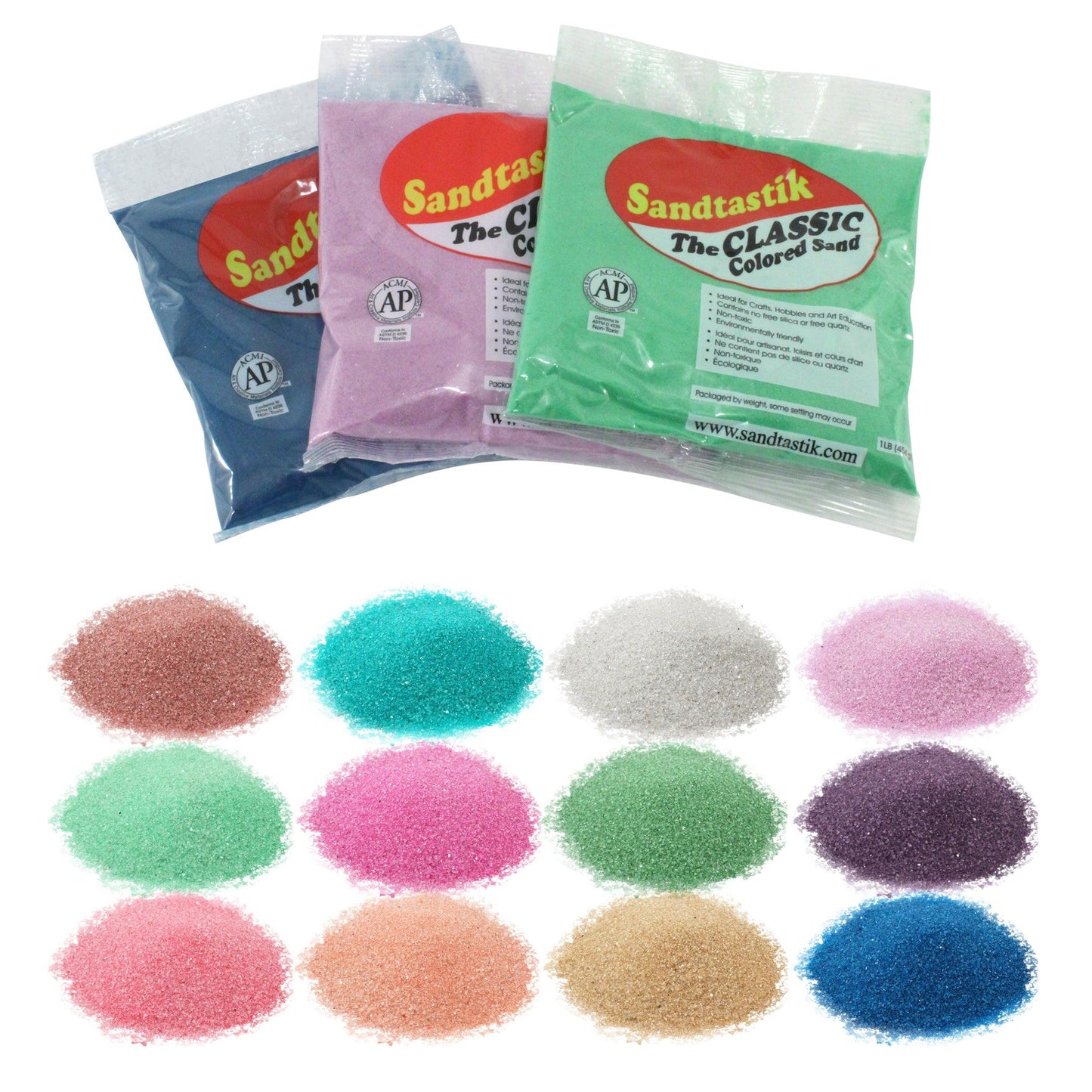 Colored Sand Classroom Pack, 1 Pound Bags, Assortment 2, Set of 12 - Loomini