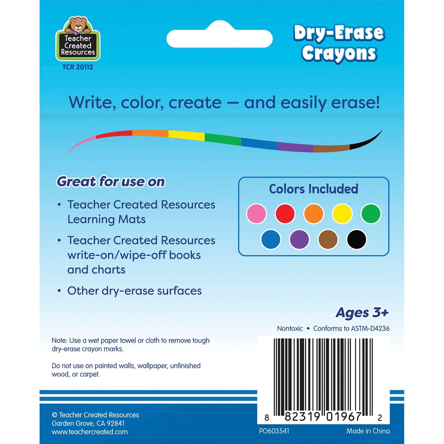 Colorful Dry-Erase Crayons, 9 Per Pack, 6 Packs - Loomini