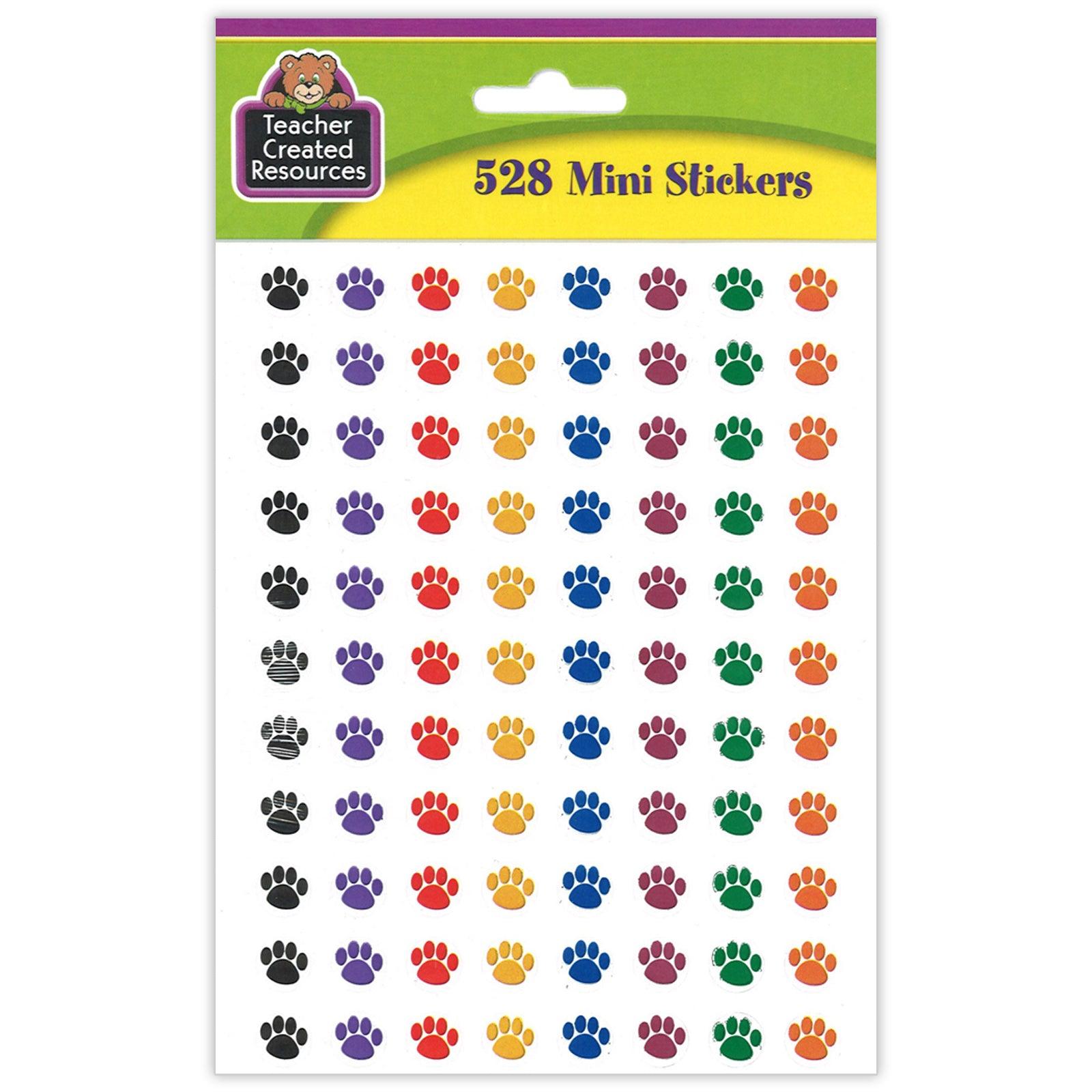 Colorful Paw Prints Mini Stickers, 3/8"Dia, 528 Per Pack, 12 Packs - Loomini