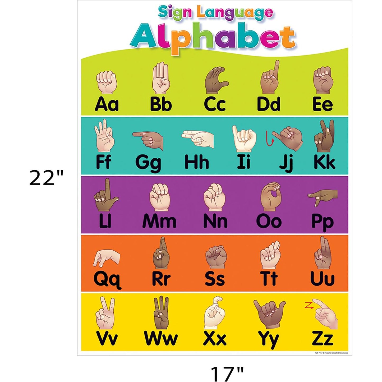 Colorful Sign Language Alphabet Chart, 17" x 22", Pack of 6 - Loomini