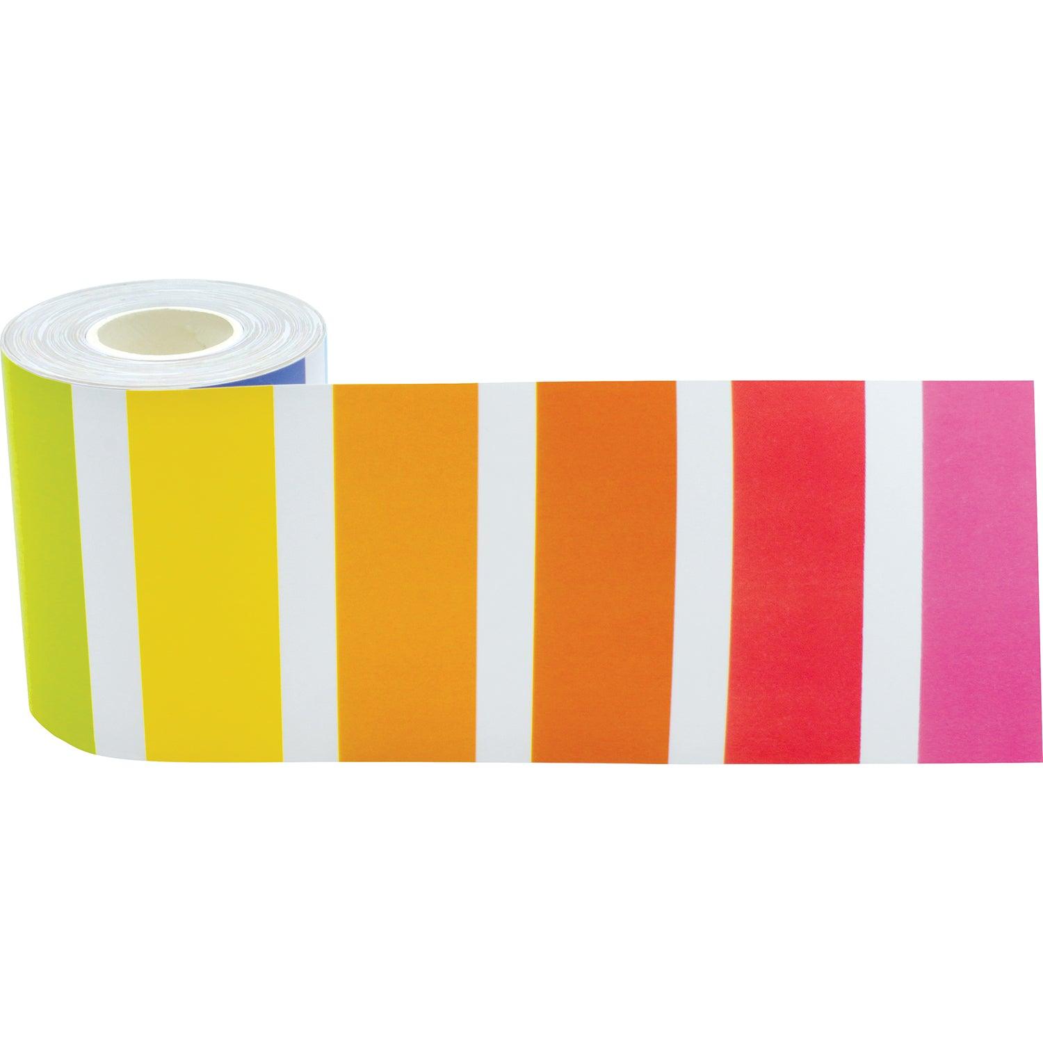 Colorful Stripes Straight Rolled Border Trim, 50 Feet Per Roll, Pack of 3 - Loomini