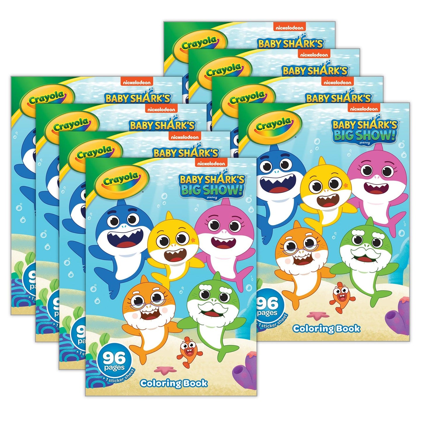 Coloring Book, Baby Shark, 96 Pages, Pack of 8 - Loomini