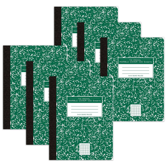 Composition Book, 5x5 Graph, 100 Sheets, 9.75" x 7.5", Green Marble, Pack of 6 - Loomini