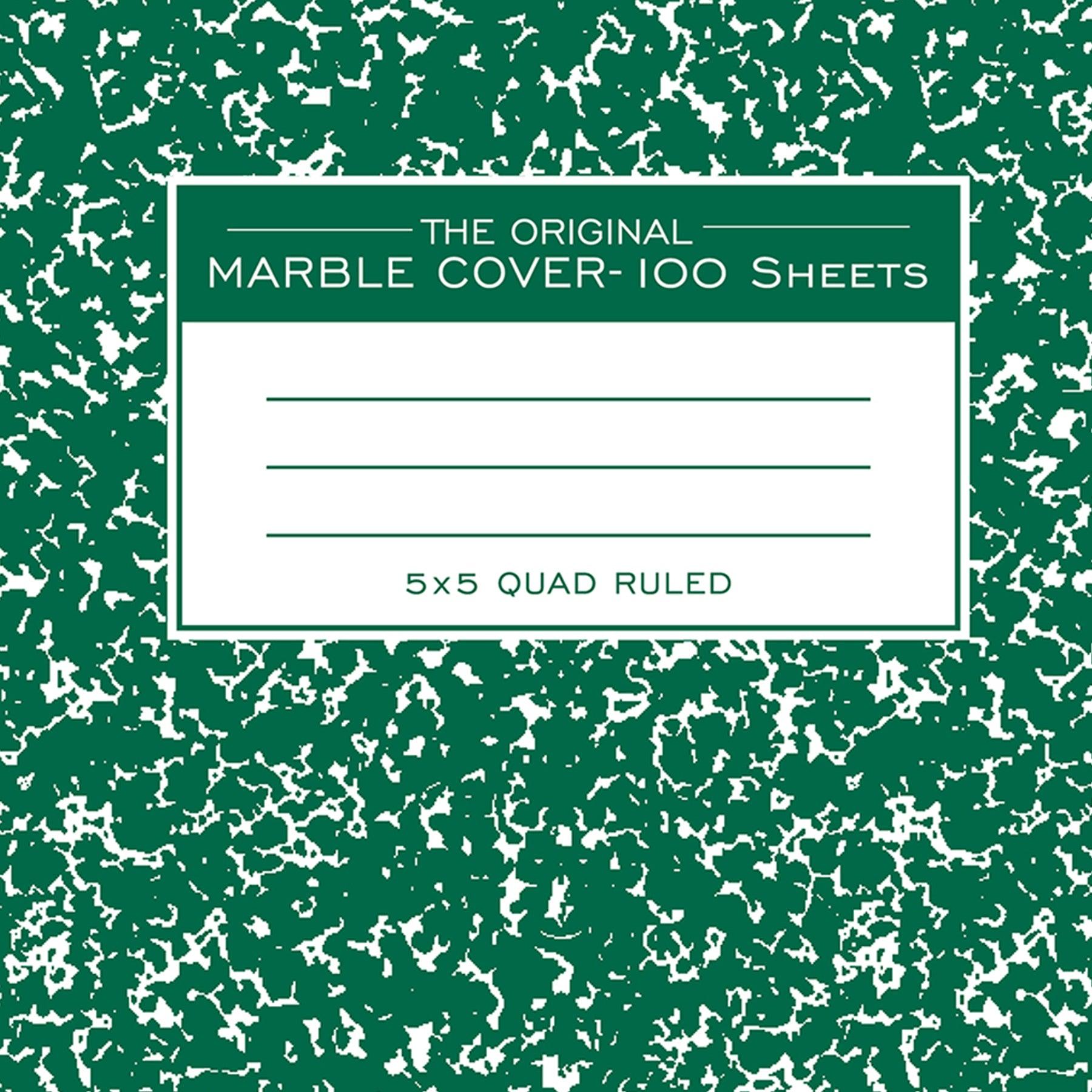 Composition Book, 5x5 Graph, 100 Sheets, 9.75" x 7.5", Green Marble, Pack of 6 - Loomini