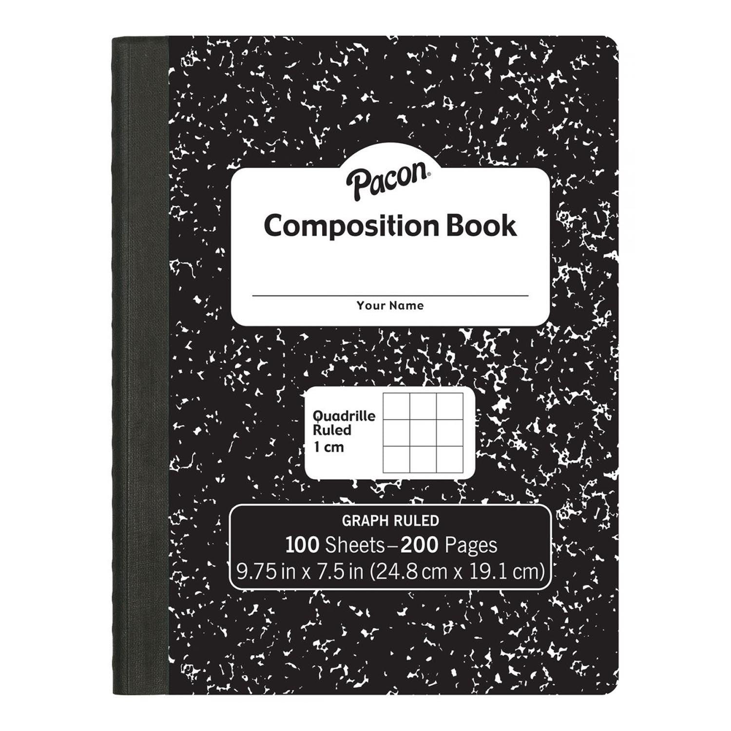 Composition Book, Black Marble, 1 cm Quadrille Ruled 9-3/4" x 7-1/2", 100 Sheets, Pack of 6 - Loomini