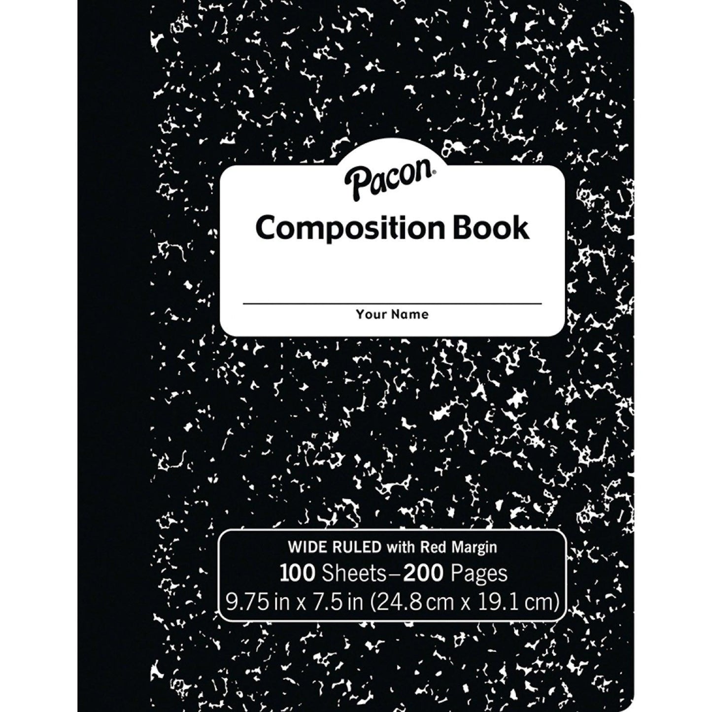 Composition Book, Black Marble, 3/8" Ruled w/Margin, 9-3/4" x 7-1/2", 100 Sheets Per Book, Pack of 6 - Loomini