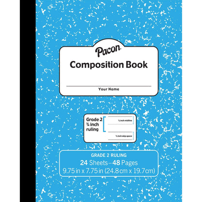 Composition Book, Grade 2, Blue Marble, 3/4" x 3/8" x 3/8" Ruled, 9-3/4" x 7-3/4", 24 Sheets, Pack of 24 - Loomini