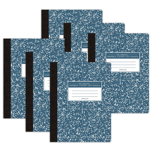 Composition Book, Unruled, 100 Sheets, 9.75" x 7.5", Blue Marble, Pack of 6 - Loomini