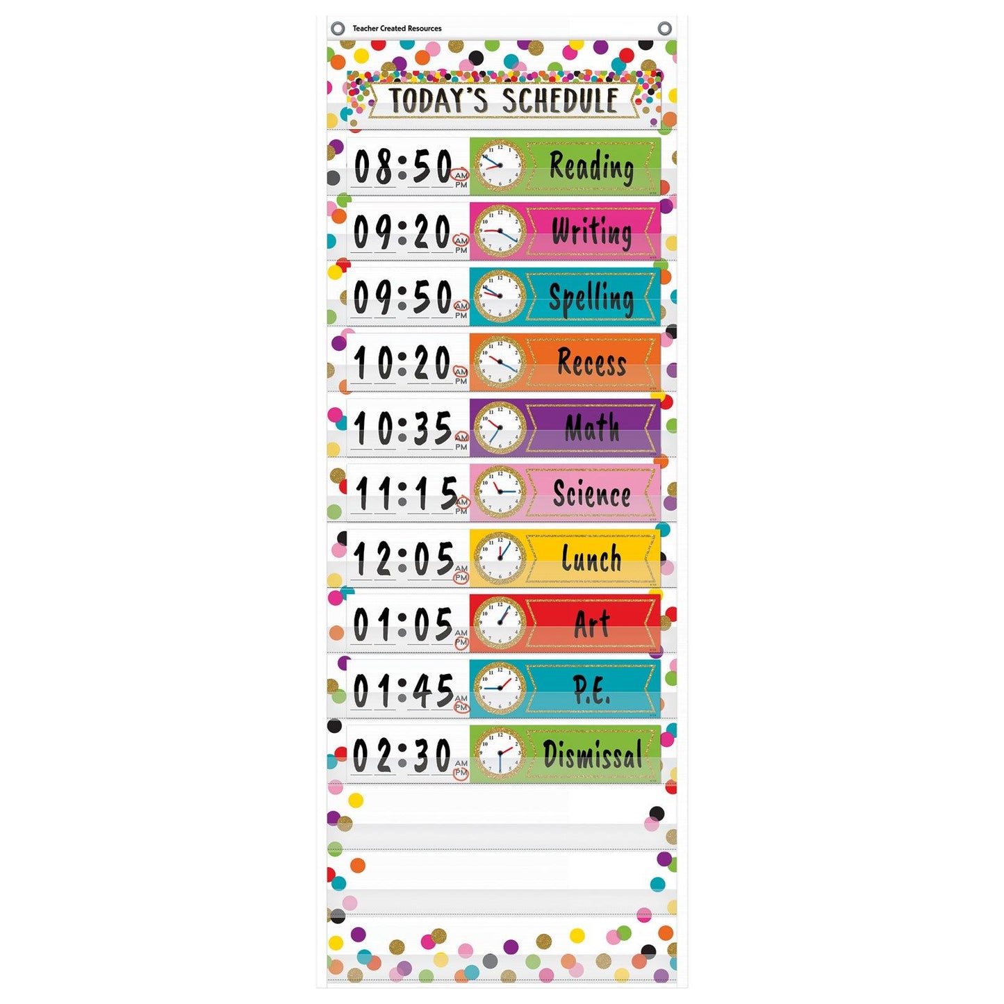 Confetti 14 Pocket Daily Schedule Pocket Chart, 13" x 34" - Loomini