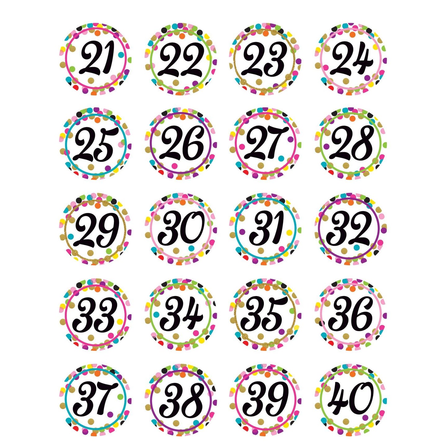 Confetti Numbers Stickers, 120 Per Pack, 6 Packs - Loomini