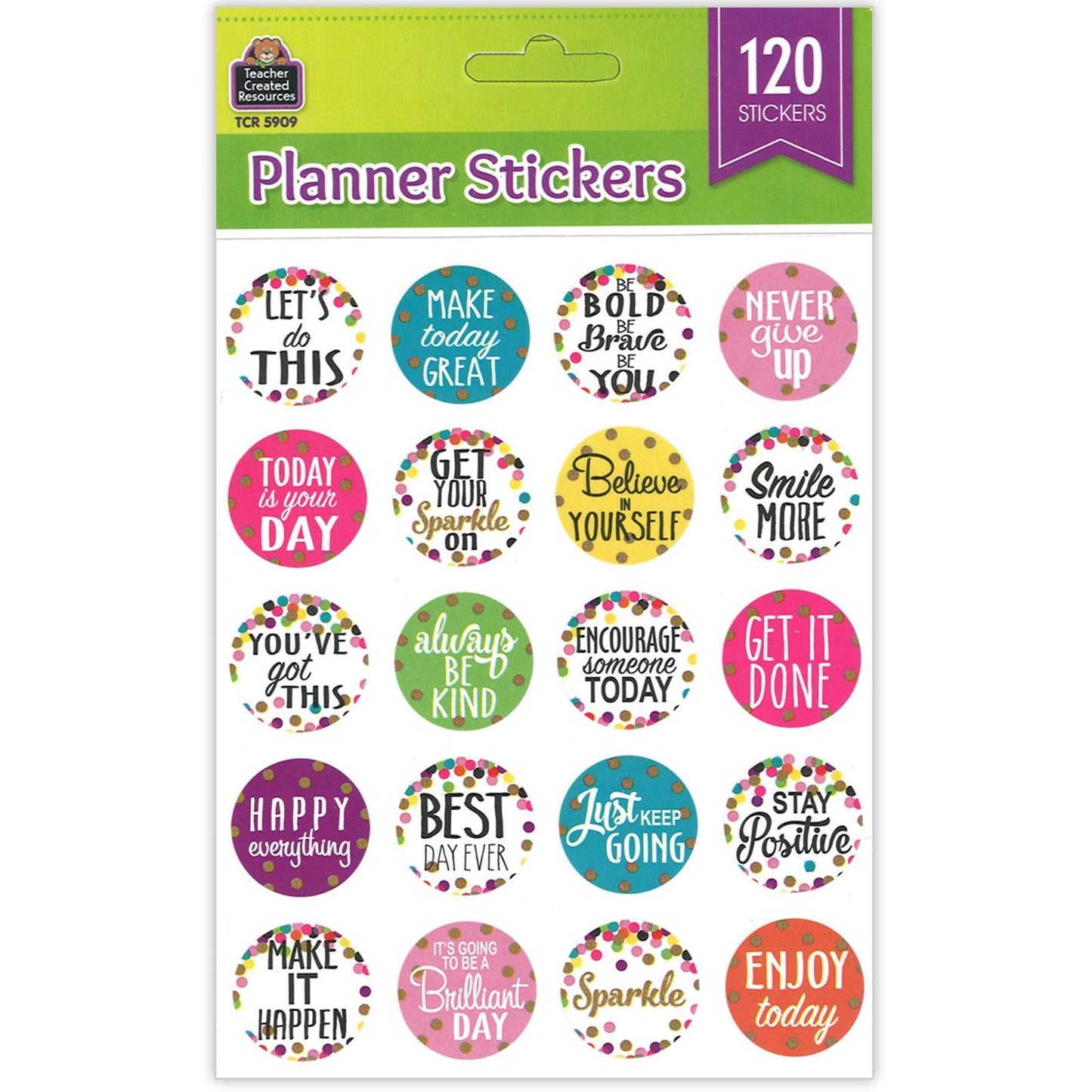 Confetti Words to Inspire Stickers, 120 Stickers Per Pack, 12 Packs - Loomini