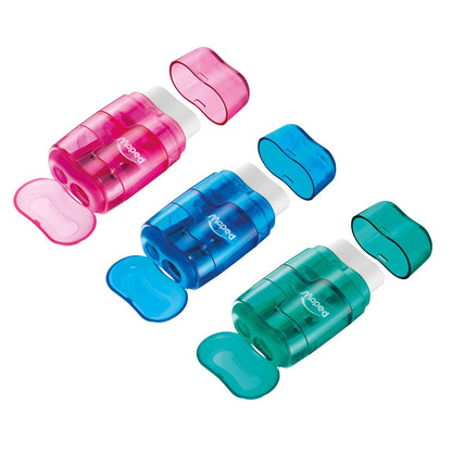 Connect DUO 2 Hole Sharpener / Eraser Combo, Assorted Colors, Pack of 12 - Loomini