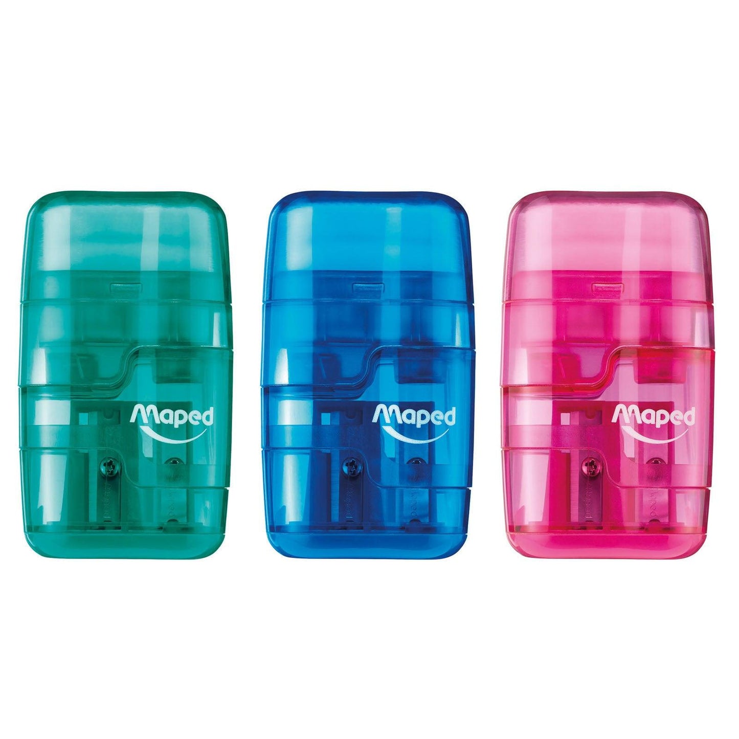 Connect DUO 2 Hole Sharpener / Eraser Combo, Assorted Colors, Pack of 12 - Loomini