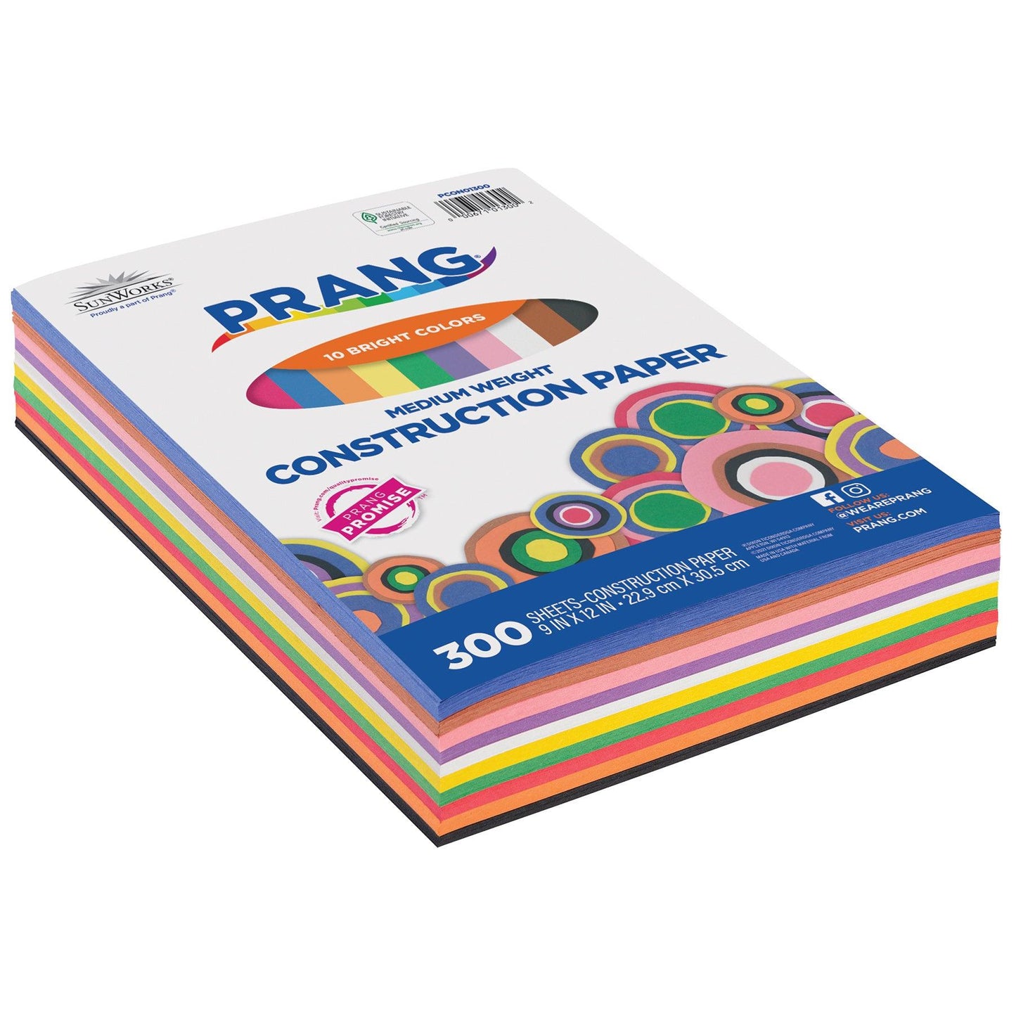 Construction Paper, 10 Assorted Colors, 9" x 12", 300 Sheets Per Pack, 2 Packs - Loomini