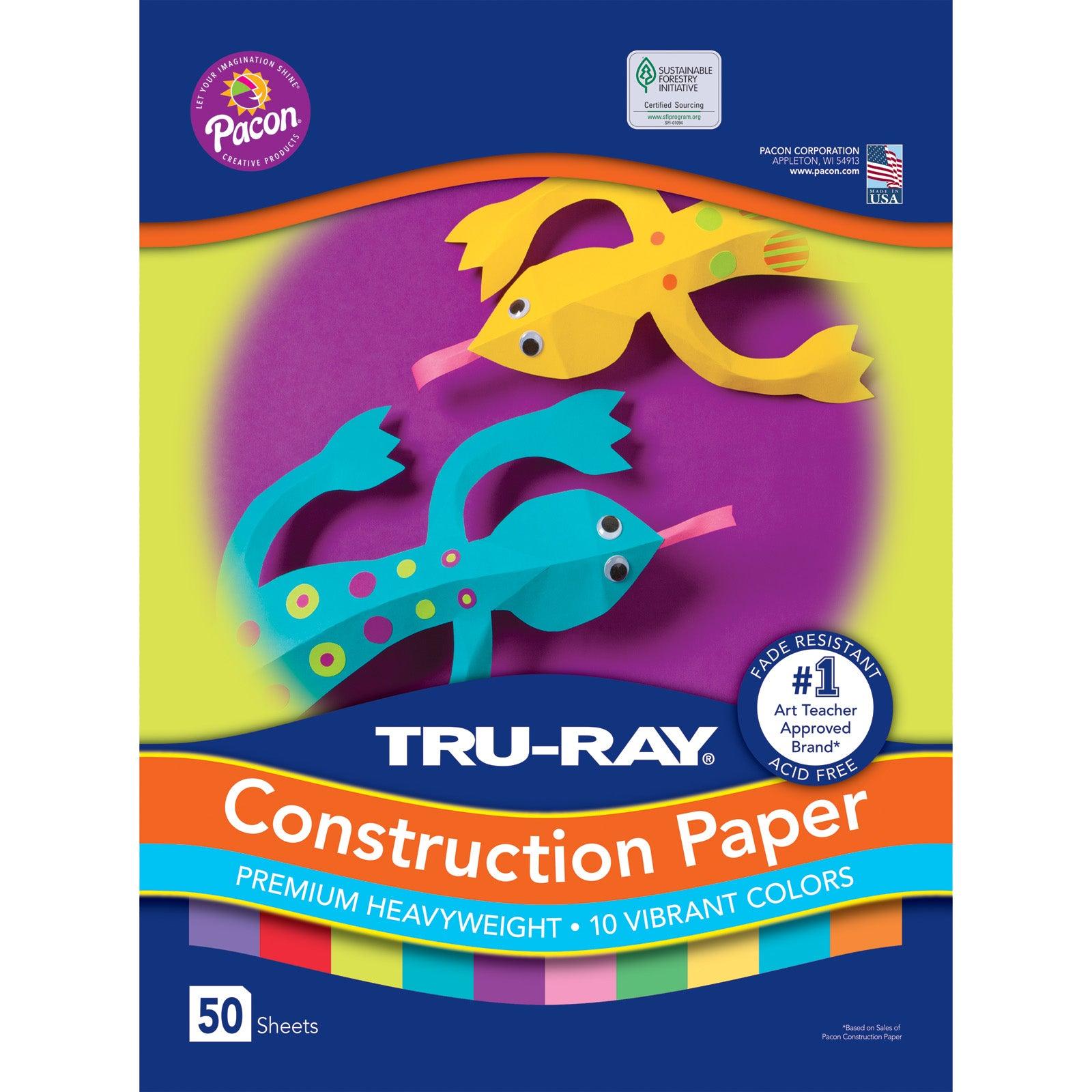 Construction Paper, 10 Vibrant Colors, 12" x 18", 50 Sheets Per Pack, 3 Packs - Loomini