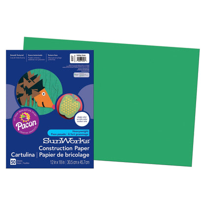 Construction Paper, Holiday Green, 12" x 18", 50 Sheets Per Pack, 5 Packs - Loomini