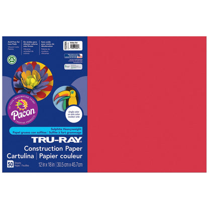 Construction Paper, Holiday Red, 12" x 18", 50 Sheets Per Pack, 5 Packs - Loomini