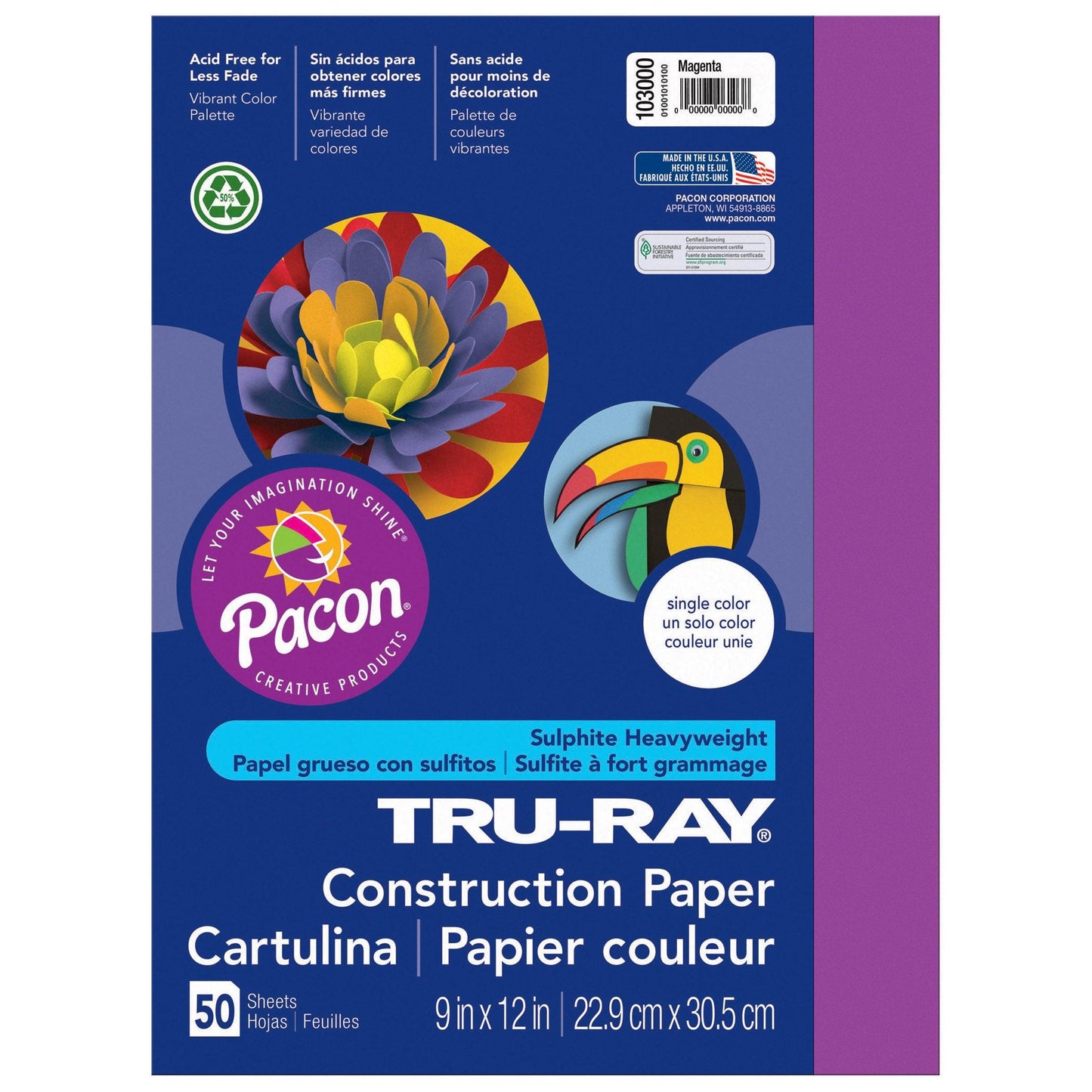 Construction Paper, Magenta, 9" x 12", 50 Sheets Per Pack, 5 Packs - Loomini