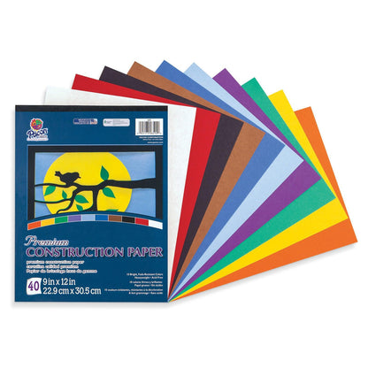 Construction Paper Pad, 10 Classic Colors, 9" x 12", 40 Sheets, Pack of 6 - Loomini