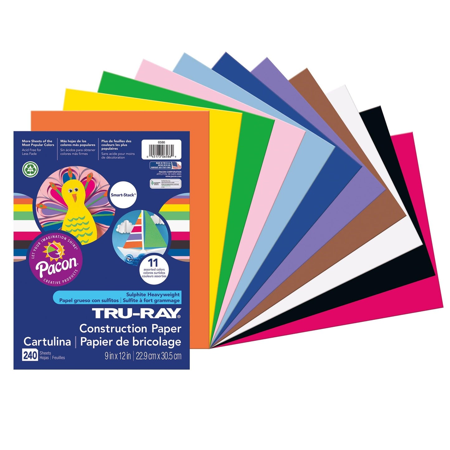 Construction Paper Smart-Stack™, 11 Assorted Colors, 9" x 12", 240 Sheets - Loomini