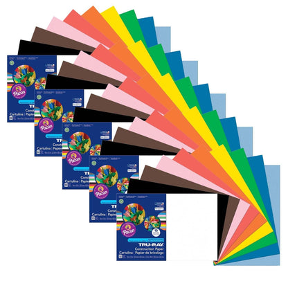 Construction Paper, Standard Assorted, 12" x 18", 50 Sheets Per Pack, 5 Packs - Loomini