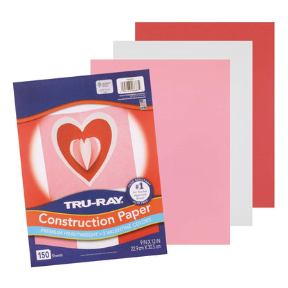 Construction Paper Valentine Assortment, 9" x 12", 150 Sheets Per Pack, 3 Packs - Loomini