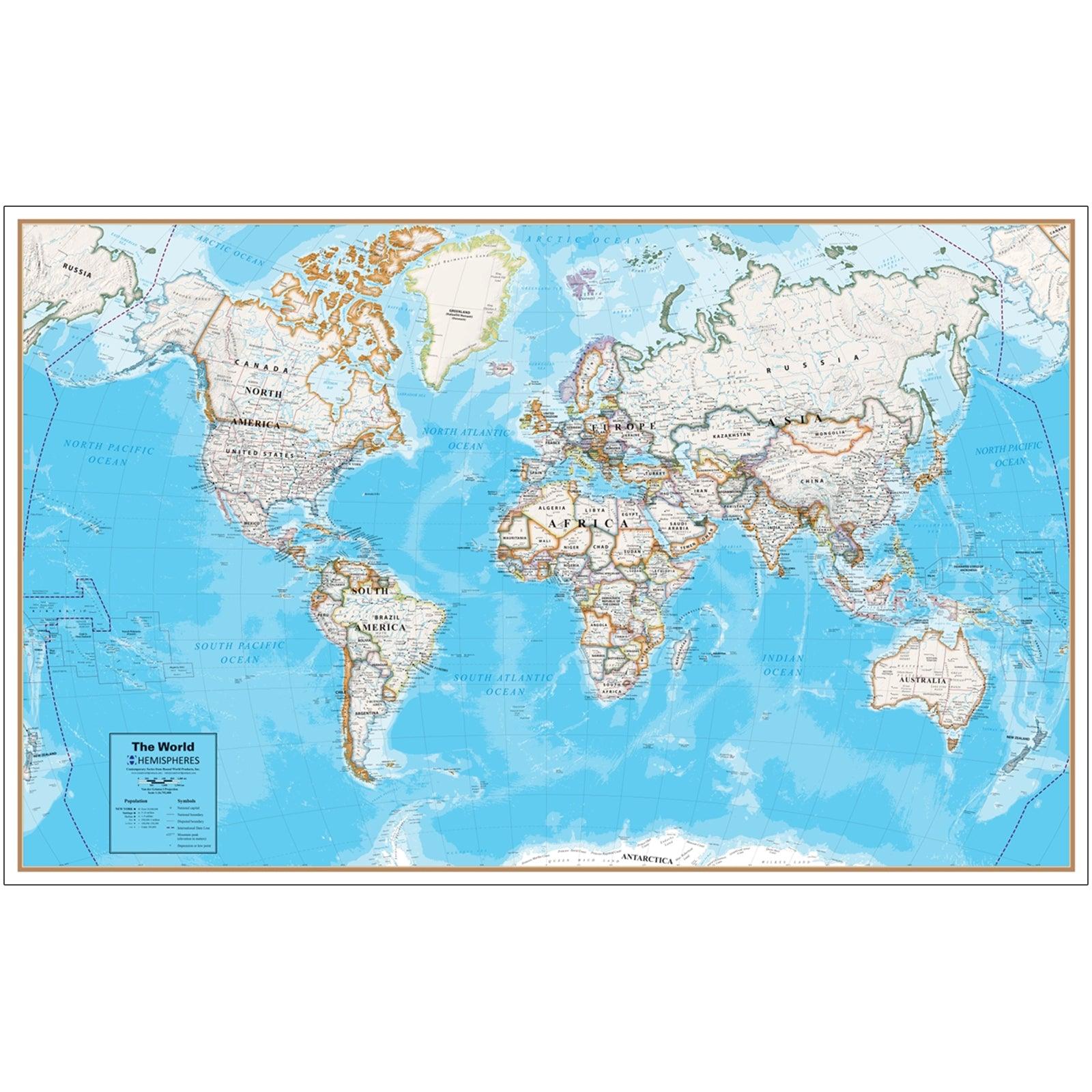 Contemporary Laminated Wall Map, World - Loomini