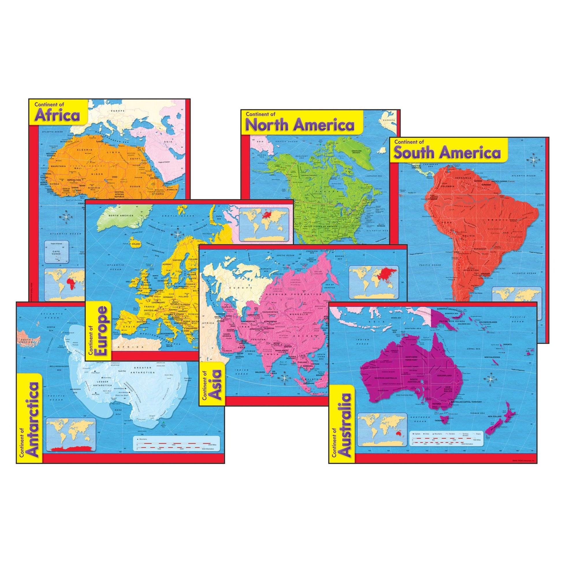 Continents Learning Charts Combo Pack, Set of 7 - Loomini