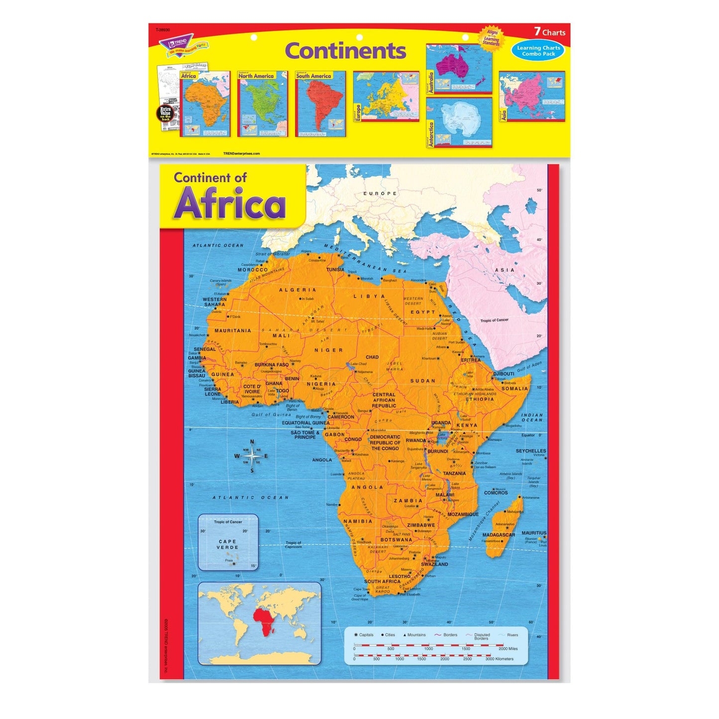 Continents Learning Charts Combo Pack, Set of 7 - Loomini