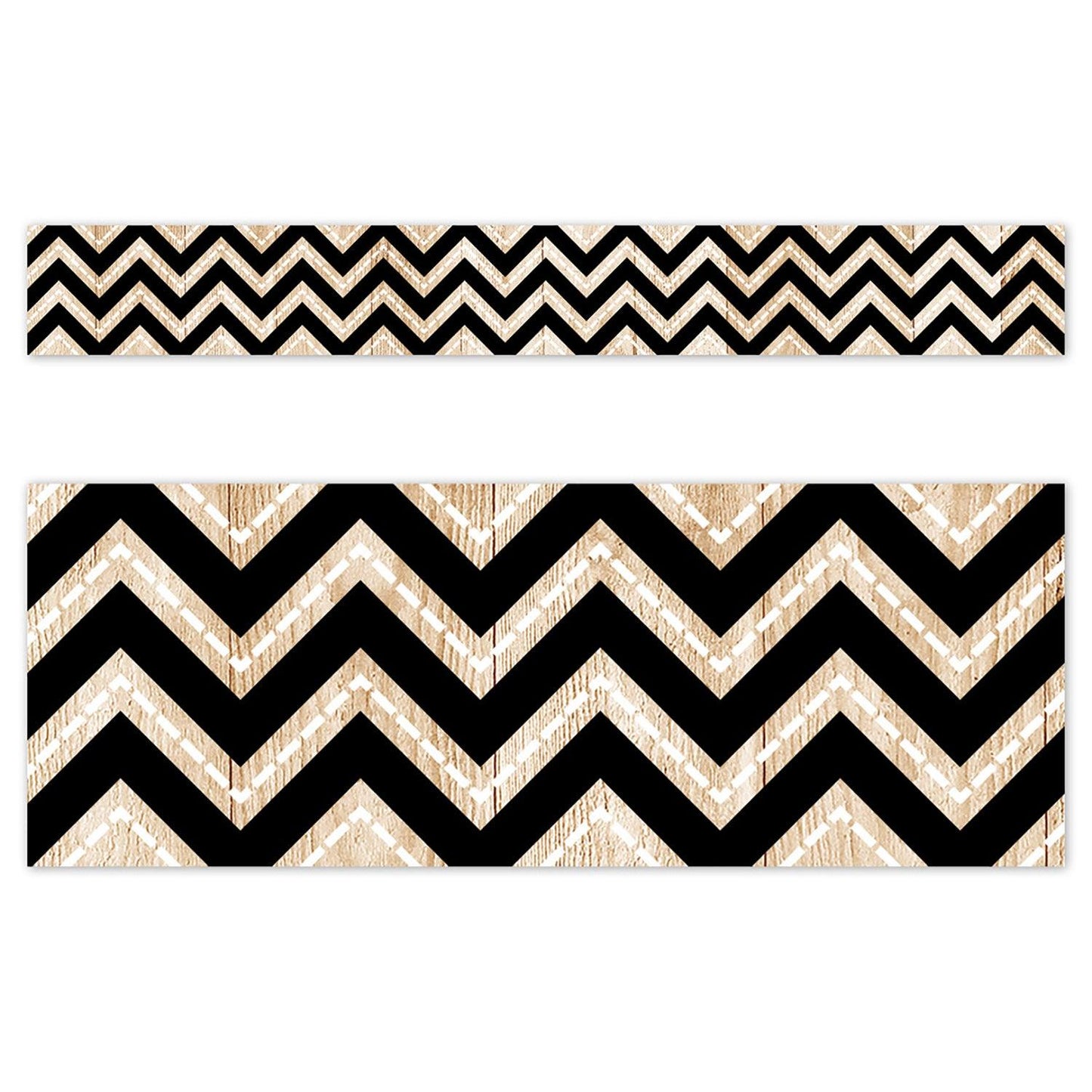 Core Decor Black and Wood Chevron EZ Border, 48 Feet Per Pack, 3 Packs - Loomini