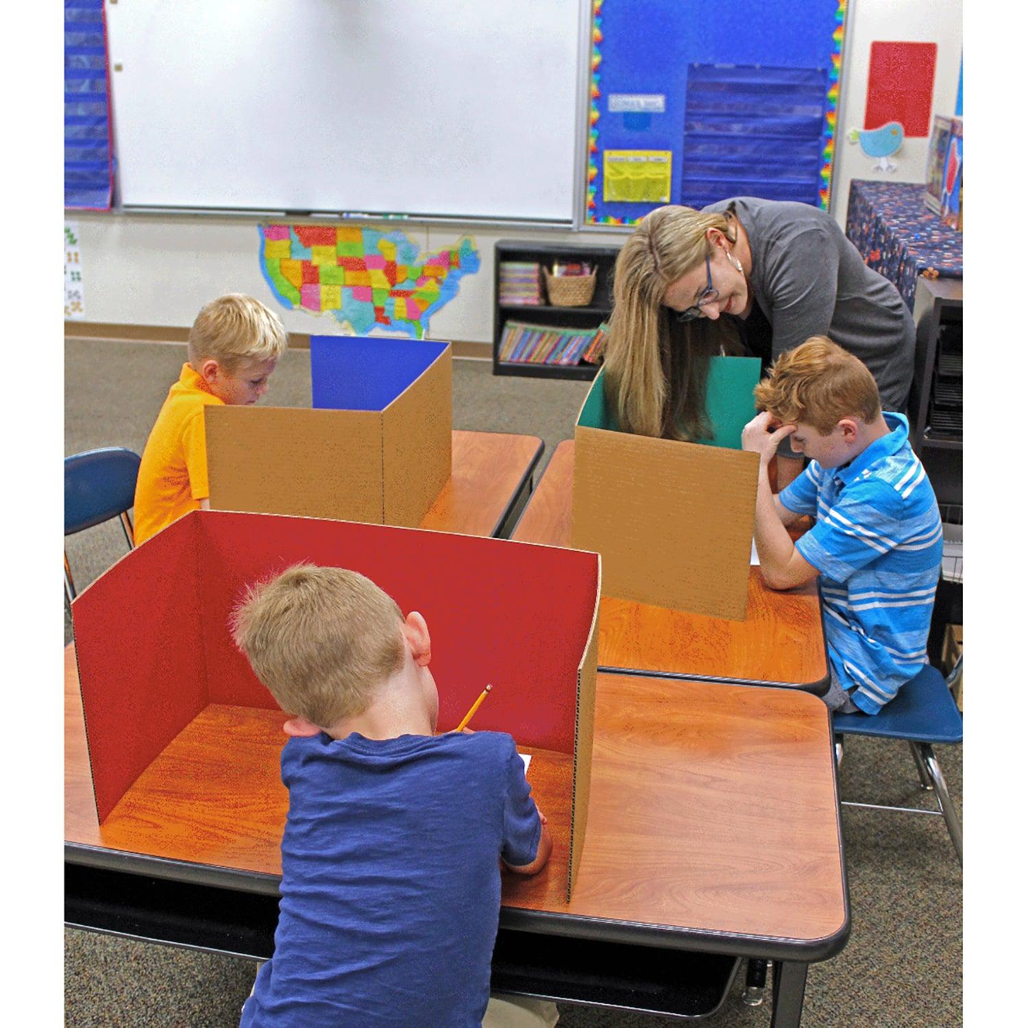 Corrugated Study Carrels, 12" x 48", Assorted Colors, Pack of 24 - Loomini