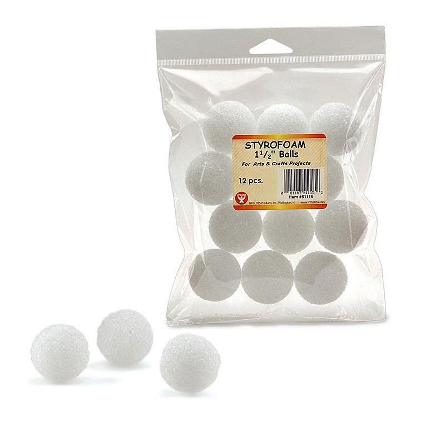 Craft Foam Balls, 1-1/2 Inch, White, 12 Per Pack, 6 Packs - Loomini