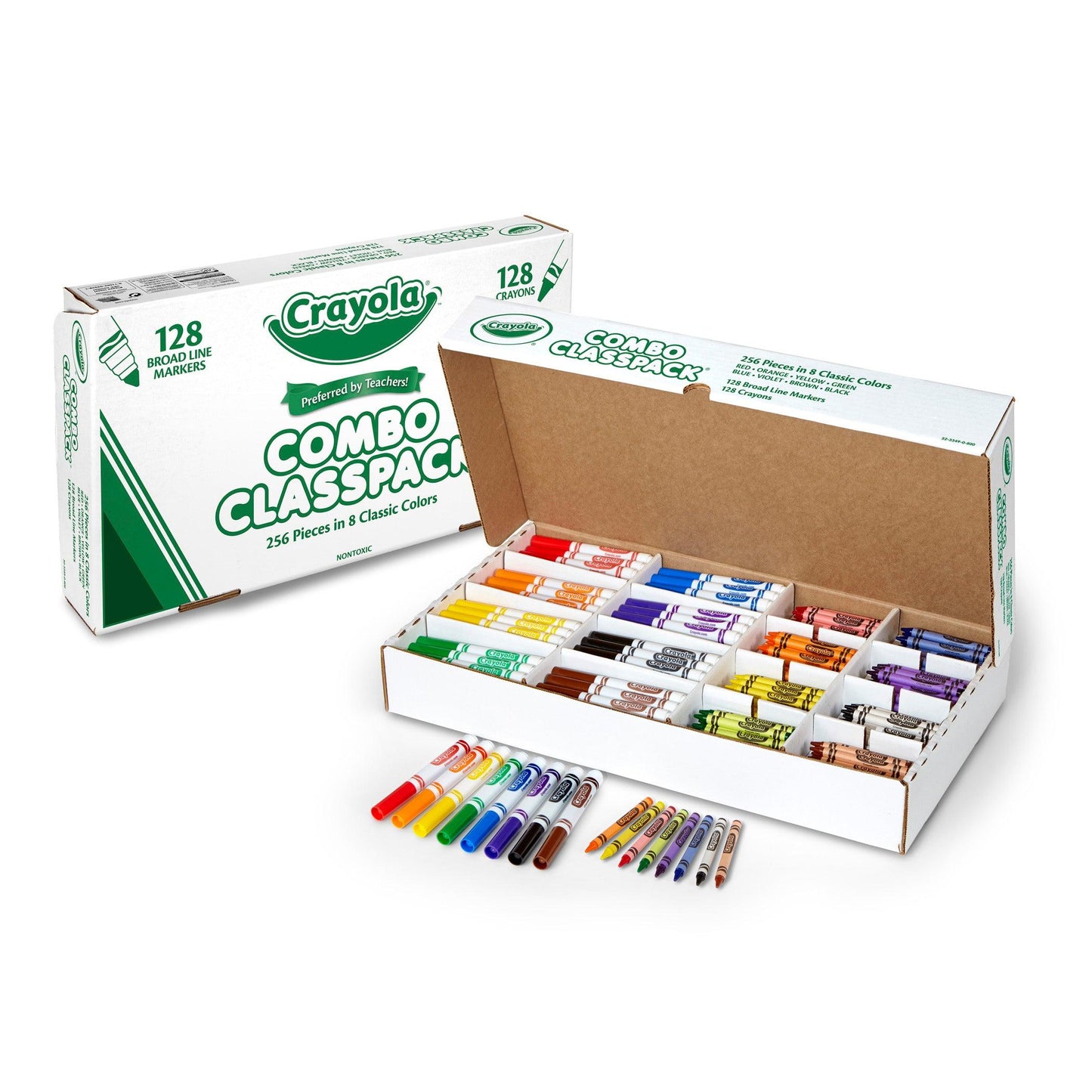 Crayon/Marker Combo Classpack®, 8 Colors, Pack of 256 - Loomini