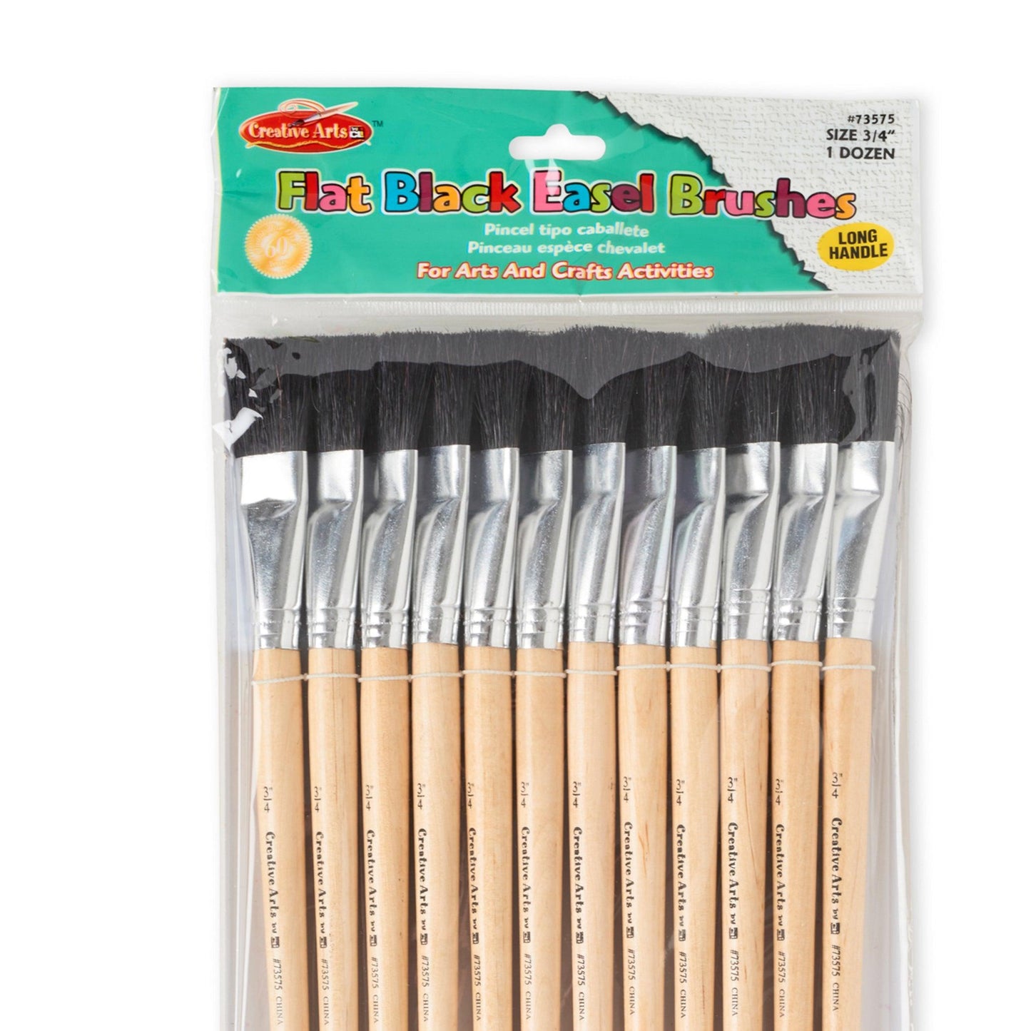 Creative Arts Flat Easel Brushes, 3/4" Bristle, Black, 12 Per Pack, 2 Packs - Loomini