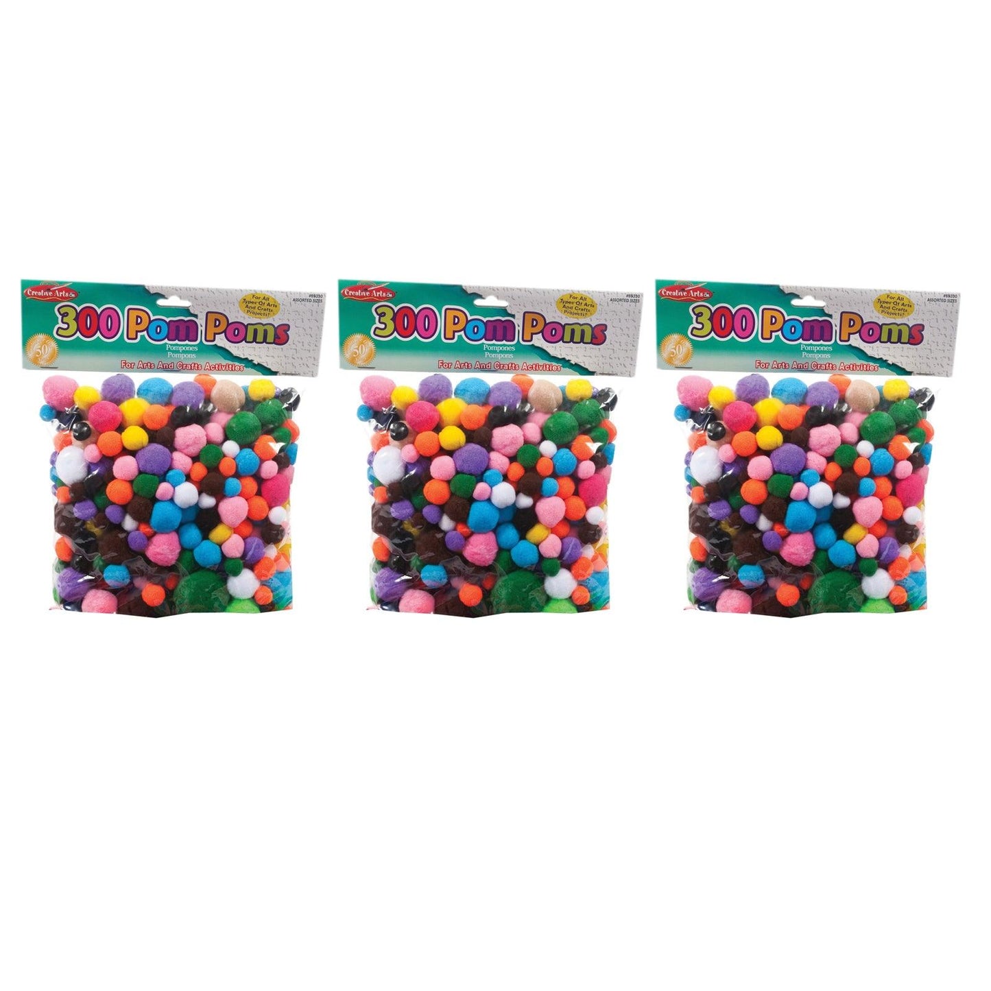 Creative Arts™ Pom-Poms, Assorted Colors/Sizes, 300 Per Pack, 3 Packs - Loomini
