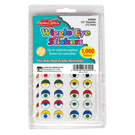 Creative Arts™ Wiggle Eyes Stickers, Assorted Colors, 1000 Per Pack, 2 Packs - Loomini