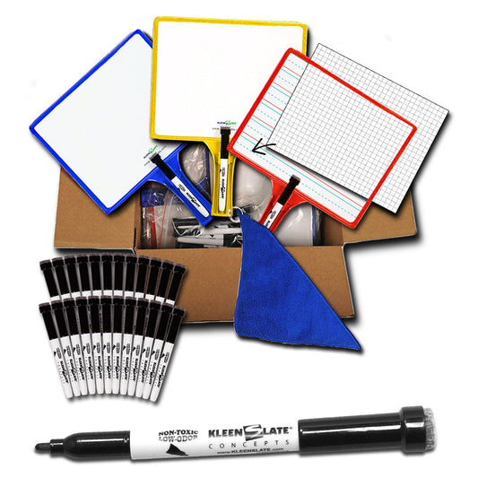 Customizable Handheld Whiteboards with Clear Dry Erase Sleeves & Markers, Class Set of 12 - Loomini