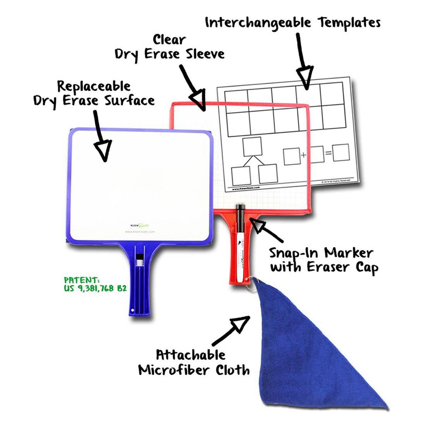 Customizable Handheld Whiteboards with Clear Dry Erase Sleeves & Markers, Class Set of 12 - Loomini