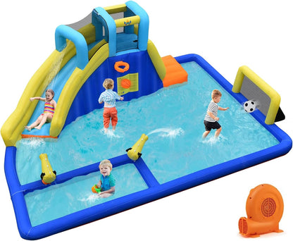 Inflatable Water Slide Park, 9 in 1 Mega Waterslide Bounce House for Outdoor W/Dual Slides, Giant Splash Pool, 735W Blower, Water Slides Inflatables for Kids and Adults Backyard Party Gifts