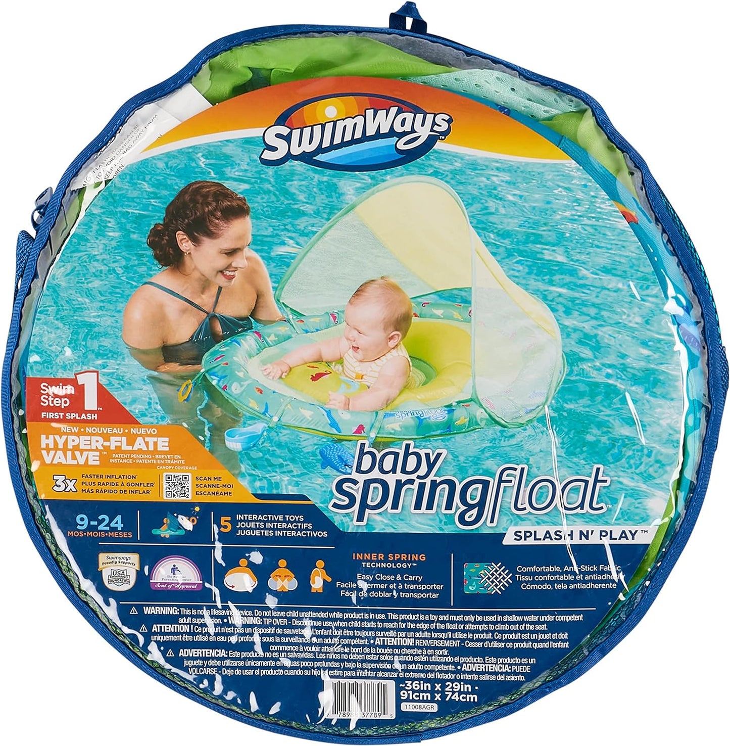 Baby Spring Float Splash N Play, Baby Float with Canopy & UPF Protection, Baby Pool Toys & Swimming Pool Accessories for Kids 9-24 Months