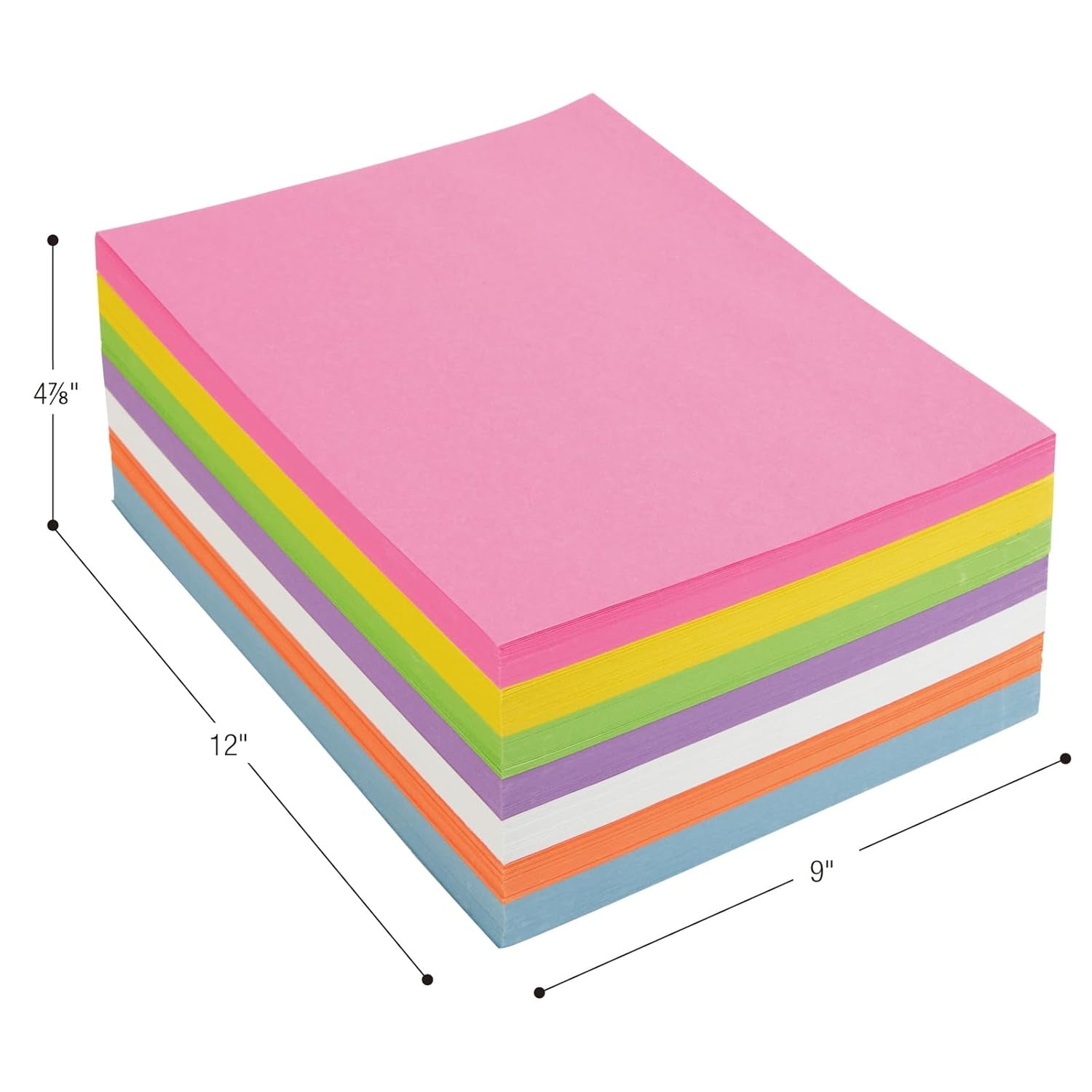 Construction Paper for Kids - 7 Bright Colors - 600 Bulk Sheets of 9"X12" - Assorted Pack of Heavy-Duty Craft Paper, Bulk School Supplies