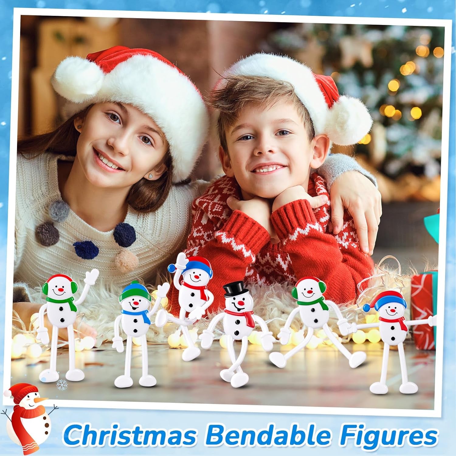 24 Pcs Christmas Holiday Character Christmas Bendable Figures Snowman Bendable for Christmas Party Favors Prizes Goodie Bag Winter Stocking Stuffers, 4 Assorted Styles