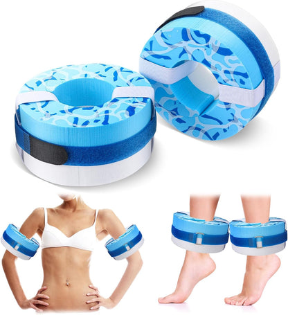 2 Pcs Foam Swim Aquatic Cuffs Equipment Water Aerobics Float Ring with Detachable Hook and Loop Fastener Fitness Workout Set for Swimming Fitness Training Pool Exercise
