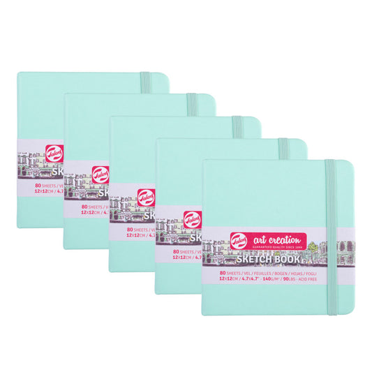 Sketchbook, 80 Sheets, 90lbs, Fresh Mint Cover, 4.7" x 4.7", Pack of 5