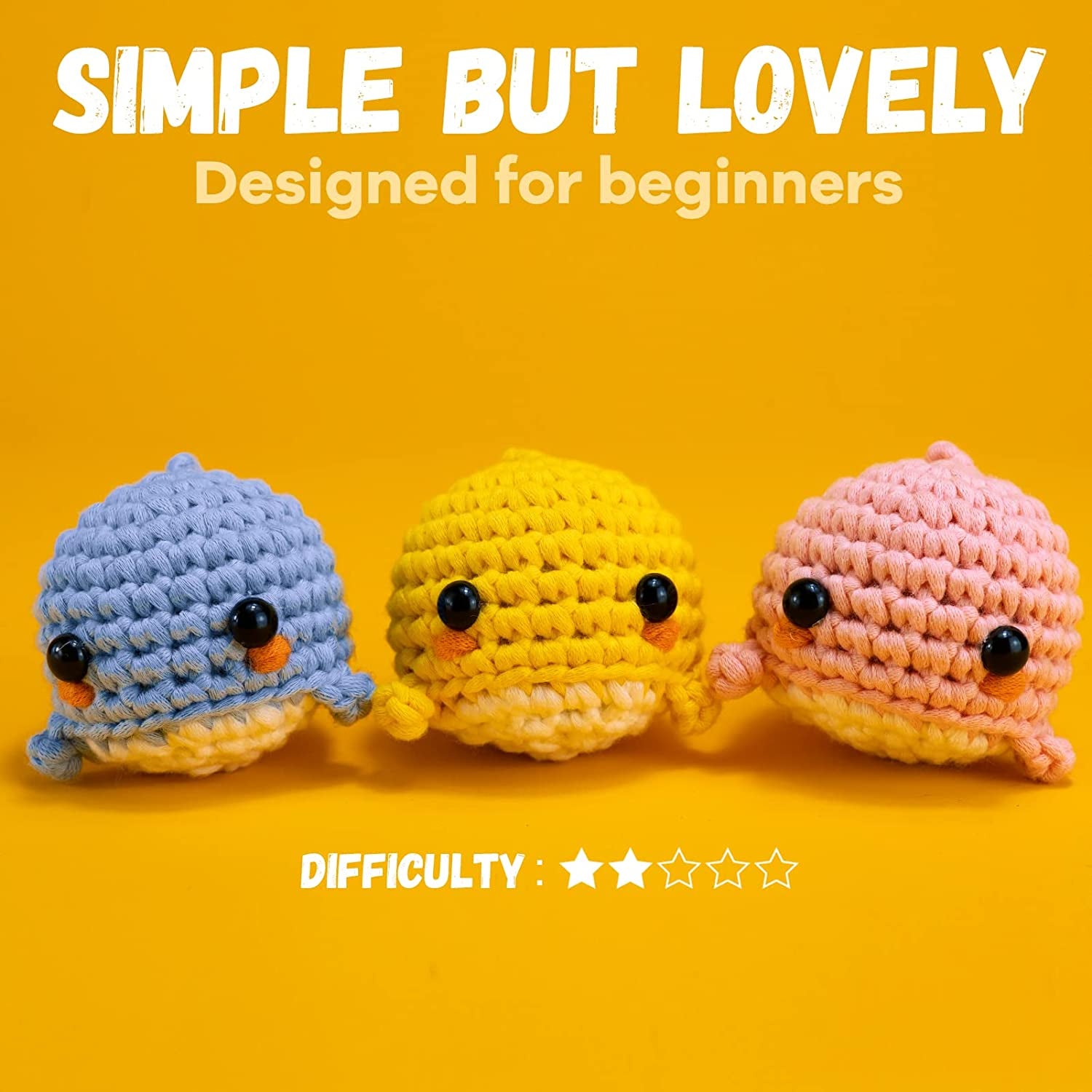 Beginner Crochet Kit, Crochet Kits for Kids and Adults, 3PCS Crochet Animal Kit for Beginners Include Videos Tutorials, Yarn, Eyes, Stuffing, Crochet Hook - Boys and Girls Birthdays Gift