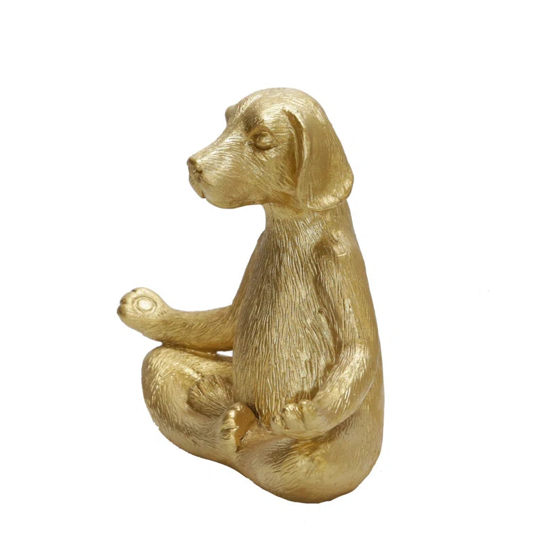 7" Yoga Meditation Dog Figurine - Gold Polyresin Decorative Statue for Home, Office, Patio, Garden, Indoor Decor, Yoga Studio, Yogi Gift Idea